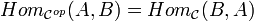 Hom_{\mathcal C^{op}}(A,B)=Hom_{\mathcal C}(B,A)